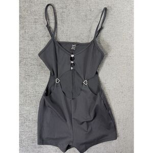 Shein‎ Women's Black Romper Jumper String Shoulders Silver Heart Size S